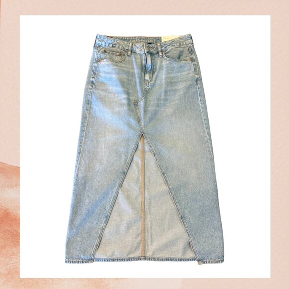 American Eagle Light Wash Denim Maxi Split Front Skirt - Picture 2 of 4